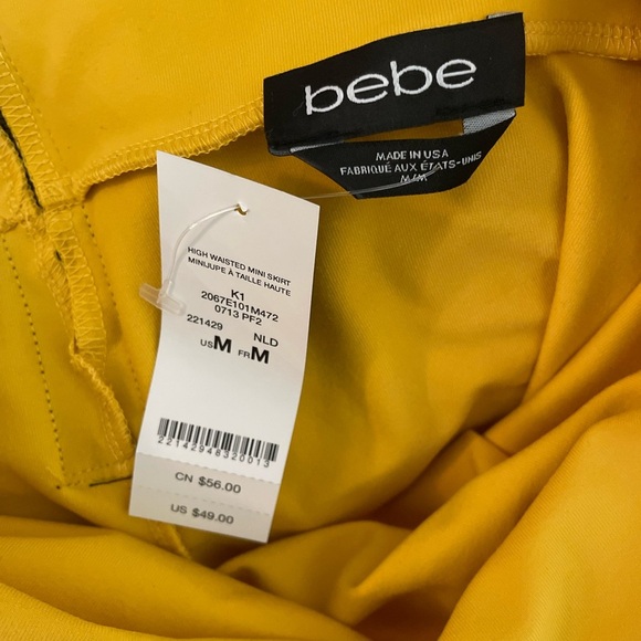 bebe Vibrant Yellow High Waisted Mini Skirt size M-NWT - Picture 4 of 7